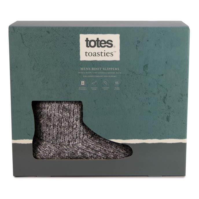 totes toasties® Mens Knitted Short Boot Slipper Grey Extra Image 7